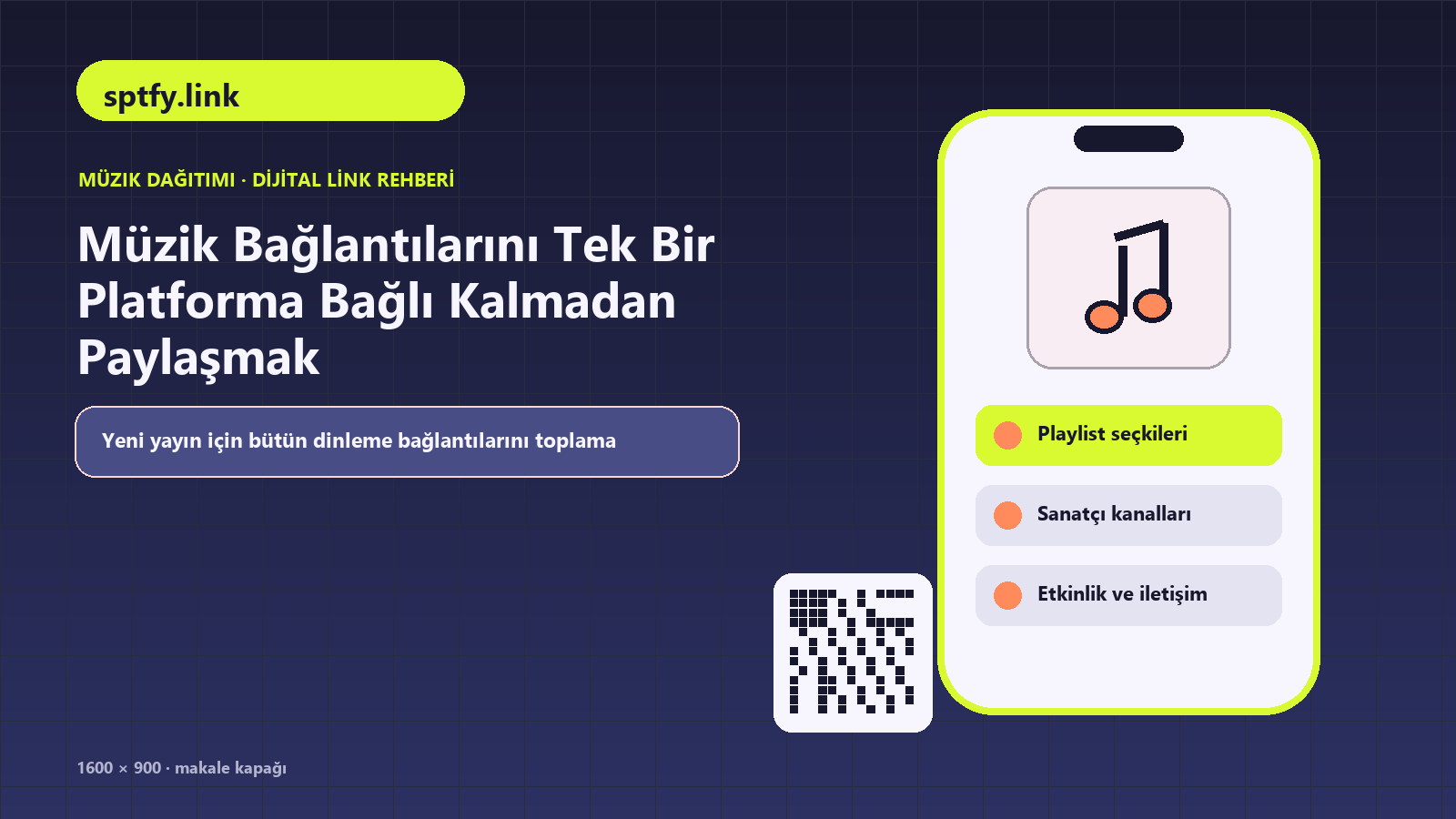 Müzik Bağlantılarını Tek Bir Platforma Bağlı Kalmadan Paylaşmak için şarkı ve albüm, playlist seçkileri, sanatçı kanalları içeren kapak görseli